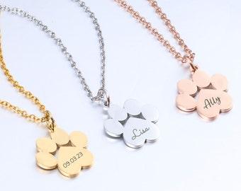 Custom Paw Necklace, Dainty Paw Charm Name Necklace, Engraved Paw Pendant Necklace, Personalised Pet Name Jewellery, Pet Keepsake Gift