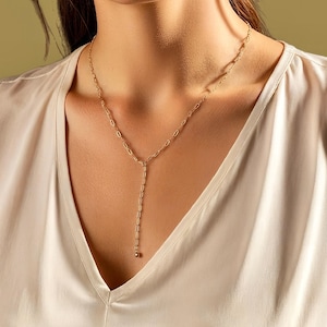 Geometric Y Shaped Necklace, Delicate Paperclip Necklace, Modern Lariat Necklace, Paper Clip Long Necklace, Oval Link Chain Necklace