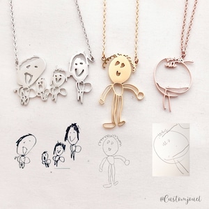 Kids Painting Necklace, Custom Drawing Necklace, Custom Logo Necklace, Children Artwork Necklace, Kids Doodle Necklace, Gift for Mother