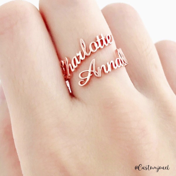 Anillo de dos nombres, anillo de nombre personalizado, anillo de doble nombre, anillo personalizado, anillo de nombre oro plata oro rosa, regalo personalizado, anillo de mejor amigo