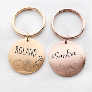 Cute Pet Name Tag, Dog Name Tag with Food Cartoon, Pet ID Keychain, Dog ID Keyring, Personalised Dog Tag, Custom Cat Collar Tag, Pet Gift