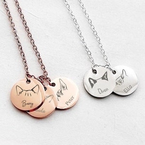 Collier oreilles de chat personnalisé, collier de chat gravé, collier de races de chat personnalisé, bijoux commémoratifs de chat, collier nom de chat, souvenir de chat