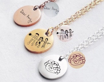 Engraved Drawing Necklace, Children's Artwork Necklace, Custom Logo Necklace, Drawing Disc Necklace, Kids Painting Necklace, Mother's Gift