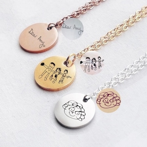 Engraved Drawing Necklace, Children's Artwork Necklace, Custom Logo Necklace, Drawing Disc Necklace, Kids Painting Necklace, Mother's Gift