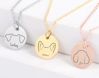 Personalised Dog Ears Necklace, Custom Dog Name Necklace, Engraved Dog Breeds Necklace, Dog Memorial Jewellery, Pet Lover Gift