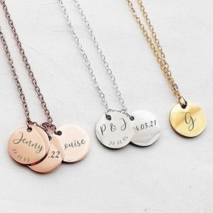 Custom Initials Necklace, Date Necklace, Multi Disc Necklace, Engraved Disc Necklace, Family Necklace, Disc Name Necklace, Anniversary Gift