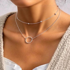 Double Strand Choker, Double Layered Necklace, Two Layer Short Necklace, Layering Choker in Gold and Silver, Satellite Chain, Beads Chain