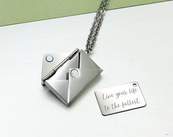 Custom Message Necklace, Personalised Locket Necklace, Love Envelope Necklace, Engraved Letter Necklace, Secret Note Necklace, Gift for Her