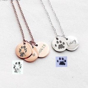 Collar con huella de pata de mascota grabada, collar con disco de pata personalizado, joyería con huella de mascota grabada, regalo personalizado para dueños de mascotas, regalo de recuerdo para mascotas