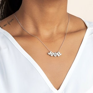 Collar con inicial de burbuja personalizado, collar con inicial pequeña, collar con letra delicada en 3D, collar con letra de globo personalizado, joyería con inicial