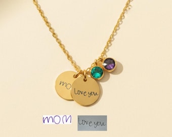 Engraved Handwriting, Signature Necklace, Birthstone Charm, Personalised Jewelry, 316L Stainless Steel, Drawing Charm, Painting, For Grandma