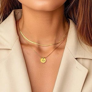 Collar elegante en capas, collar de serpiente plano con colgante con nombre, collar delicado de espiga, collar de doble hebra con nombre personalizado, para ella