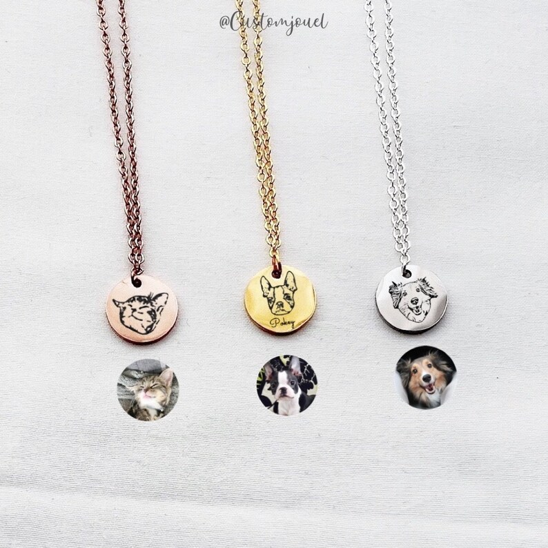 Custom Pet Portrait Necklace Engraved Pet Photo Necklace Etsy