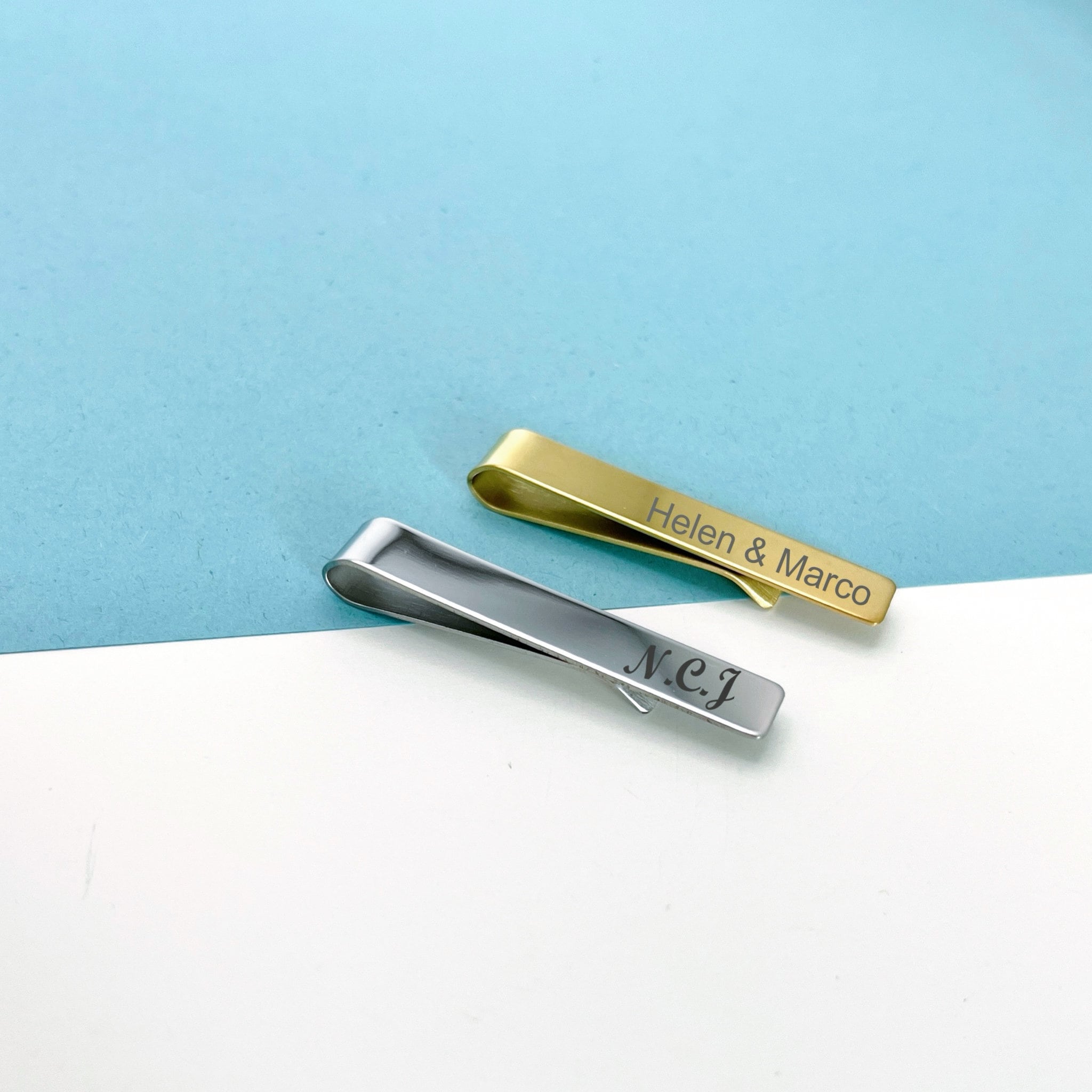 Fermacravatta Personalizzato In Acciaio Inox - Incisione Testo, Colori Argento/Oro/Nero, Per Uomo - Foto 9