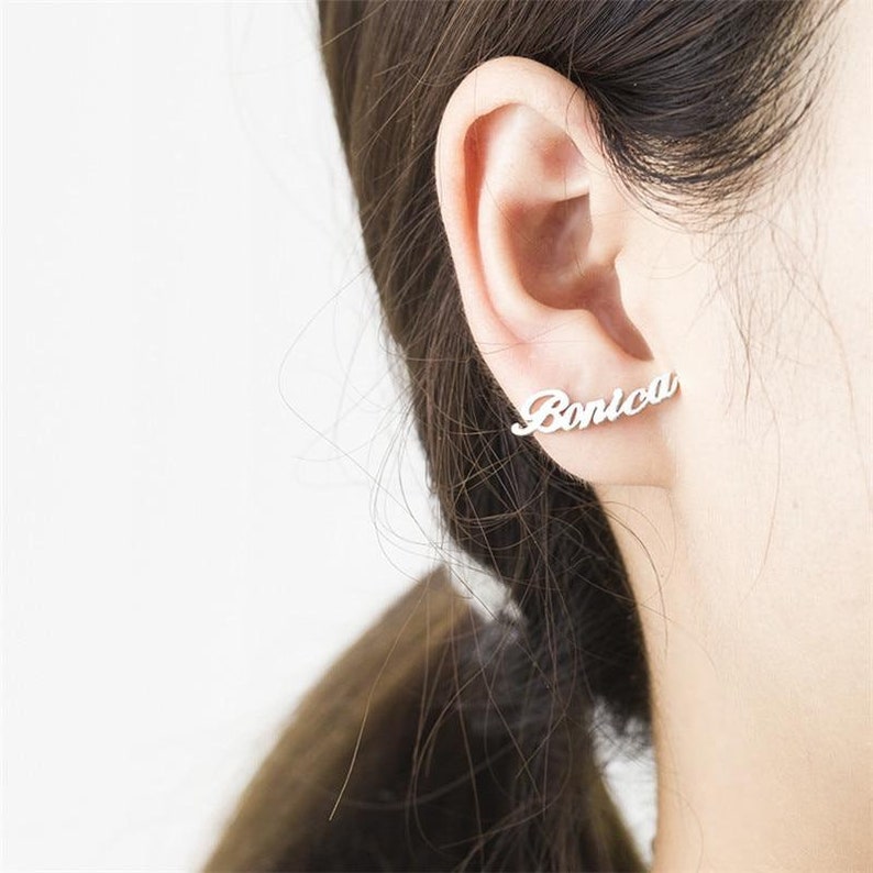 Custom Name Earrings Personalised Stud Earrings. Nameplate Etsy UK