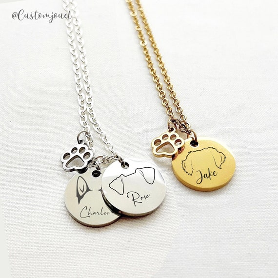 Custom Dog Ears Necklace Engraved Dog Disc Necklace Dog Breed