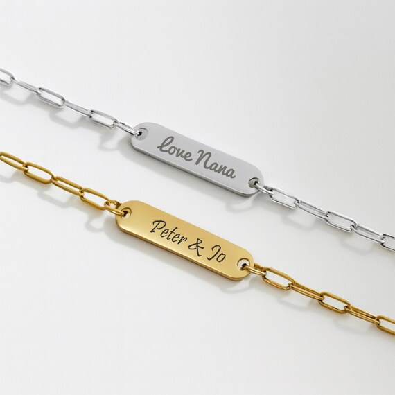 ペーパークリップチェーン付きカスタムバーペンダントブレスレット