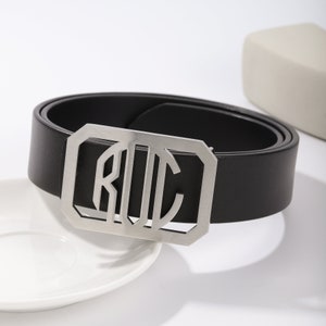 Hebilla de cinturón monograma, hebilla de cinturón inicial personalizada, su regalo de cumpleaños, accesorios personalizados para hombres, hebilla de cinturón de tres letras, regalo unisex