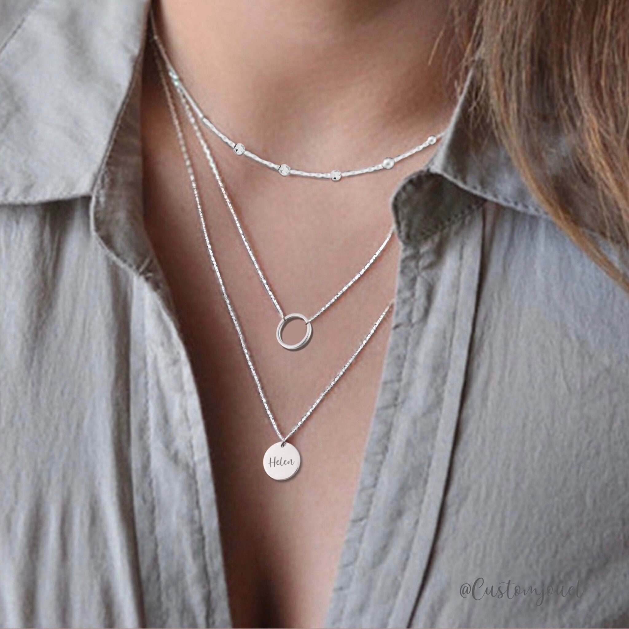 Silver Double Layer Circle Bar Drop Necklace | GIGILAND UK | SilkFred US