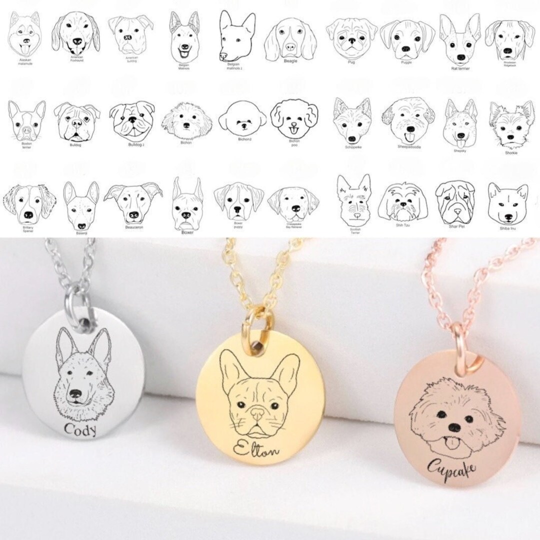 Dog Breeds Portrait Necklace Custom Dog Necklace Engraved Etsy UK