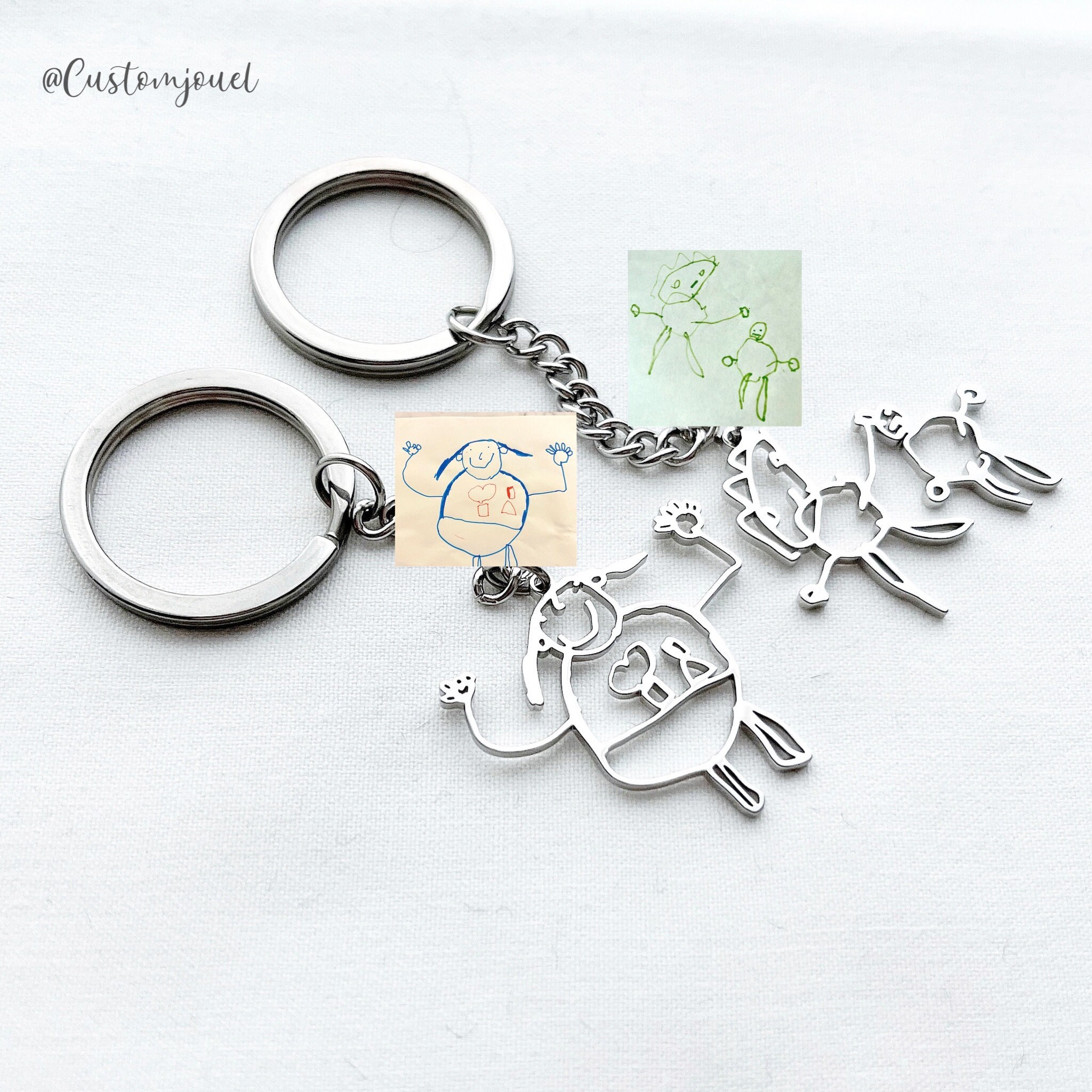 Kids Drawing Keychain, Hand Drawn Keyring, Personalised Logo Keychain ...