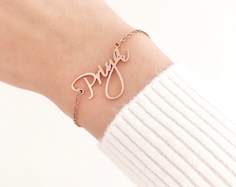 Name Bracelet Gold, Personalised Dainty Bracelet Silver, Custom Pendant Bracelet Rose Gold, Name Bracelet for Women, Name Bracelet for Kids