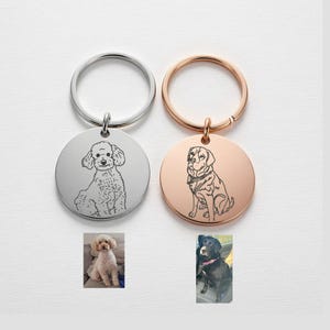 Placa de identificación personalizada con dibujos animados para mascotas, retrato de mascota a partir de una foto, regalo para el dueño de la mascota, placa de identificación con foto, llavero con dibujo lineal para mascota, regalo para la mamá de la mascota, llavero para mascota