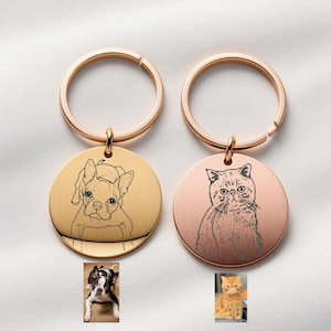 Cartoon Pet Tag from Picture, Pet Owner's Gift, Dog Portrait Tag, Pet Portrait from Photo, One Line Drawing Pet Key Tag, Pet Mum's Gift