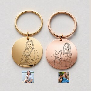 Llavero personalizado con dibujo animado, llavero con foto del dueño de la mascota, retrato grabado a partir de una foto, llavero con dibujo lineal, regalo para mamá, dije para mascota