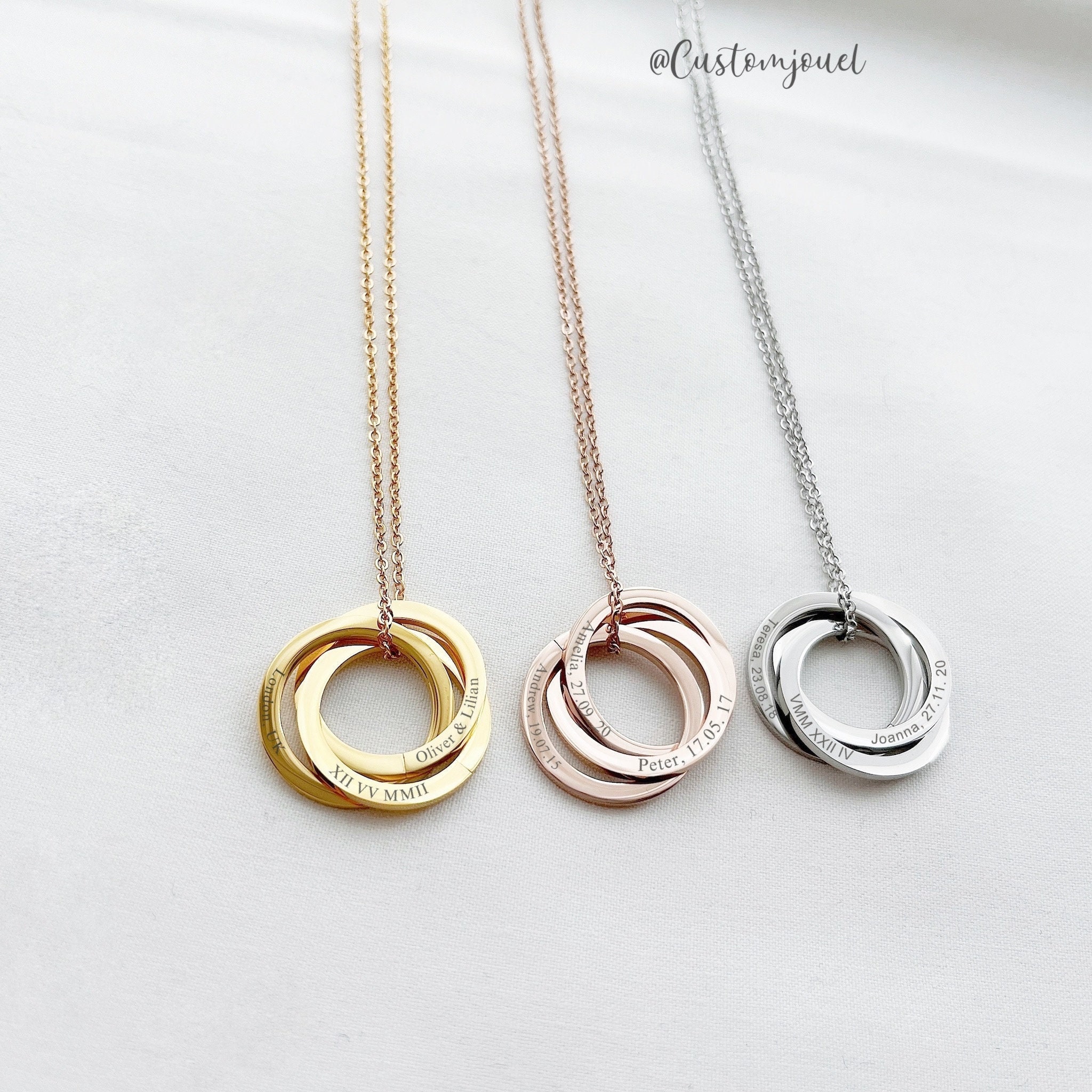 Multiple Linked Ring Necklace, Two Three Four Five Interlocking