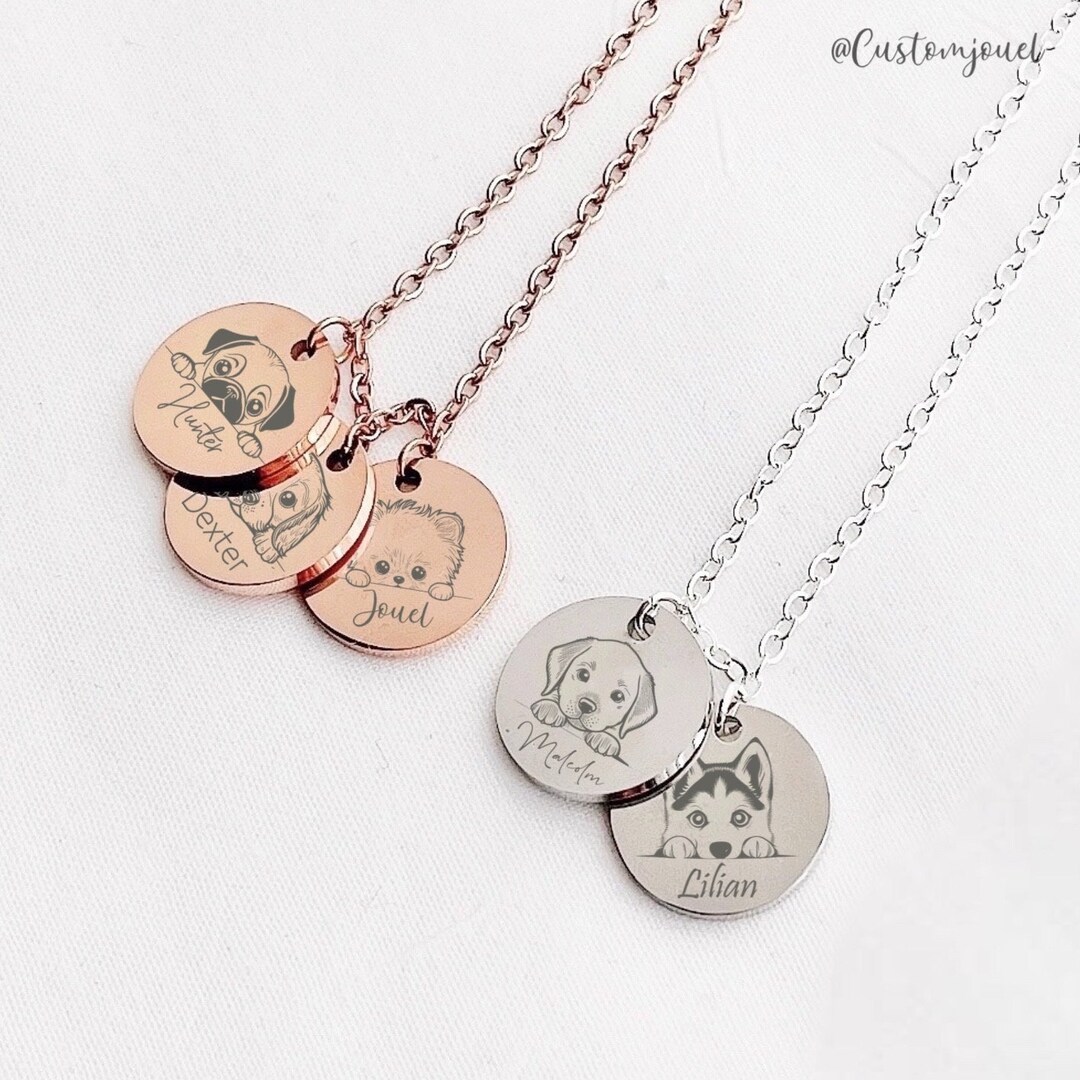 Custom Dog Face Necklace, Dog Breed Necklace, Cartoon Dog Peeking Face