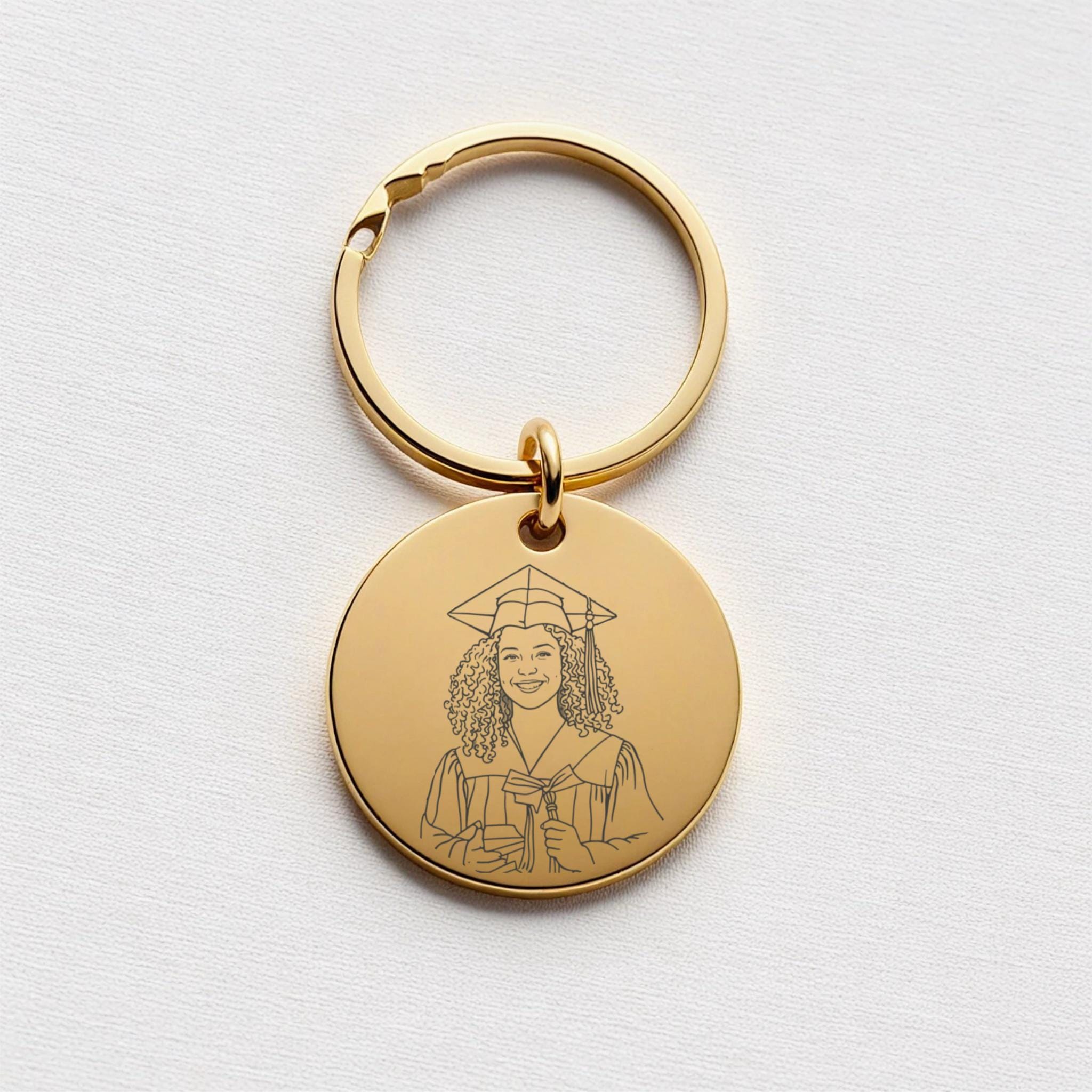 Custom Picture Keyring, Hand Drawn Photo Key Tag, Engraved Cartoon ...