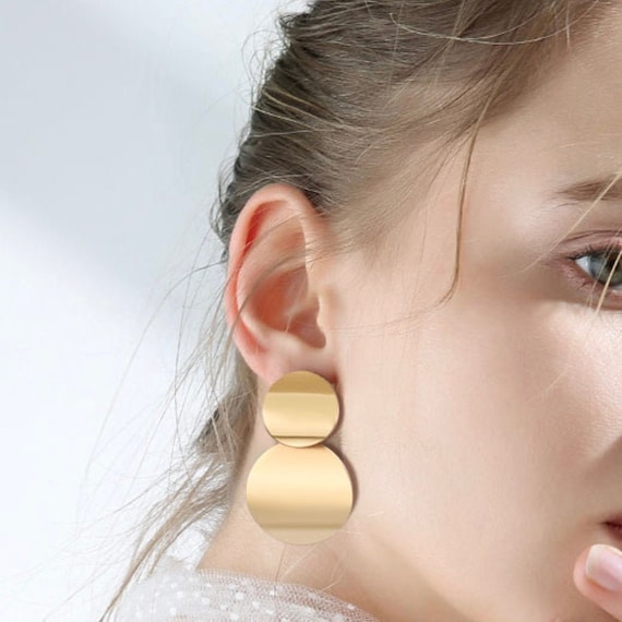 Double disc drop earrings deals