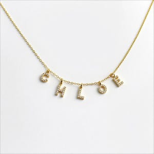 Collar con dije de cristal y nombre personalizado, colgante de letra brillante, joyería personalizada con nombre, collar con inicial de circonita, gargantilla con letra delicada