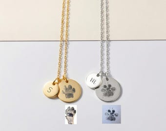Custom Paw Print Necklace, Waterproof Jewellery, Engraved Paw, Personalised Pet Charms, Double Disc, Furry Friend's Lover, Cat Owner's Gift