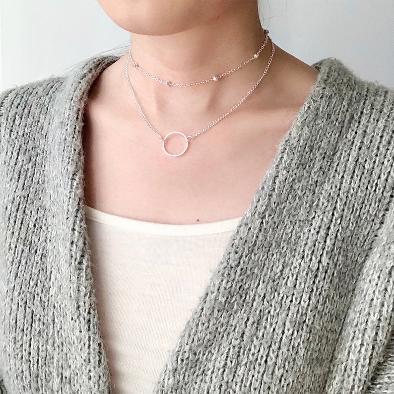 Double strand Choker, Double Layered Necklace, Two Layer Short Necklace, Layering Choker in Gold and Silver, Satellite Chain, Beads Chain image 7