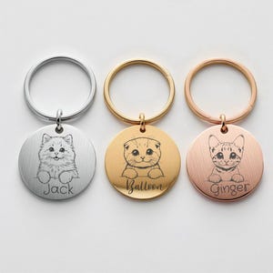 Custom Cartoon Cat Tag, Engraved Cat ID Tag, Personalised Cat Face Pet Tag, Custom Cat Breed Keyring, Engraved Cat Collar Accessory