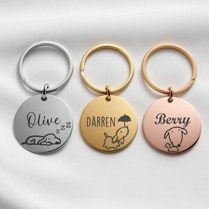 Custom Cute Pet Tag, Pet Name Tag, Personalised Pet ID Tag, Custom Dog Tag, Engraved Round Dog Tag, Stainless Steel Pet Keyring, Unisex Gift