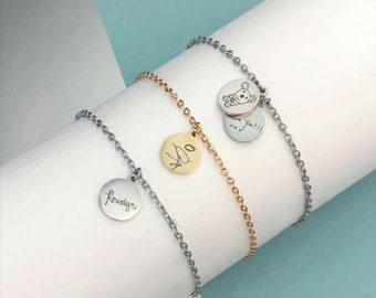 Waterproof Drawing Bracelet, Engraved Children's Artwork, Custom Logo Jewellery, Drawing Disc Keepsake, Kids' Art Wristlet, Mum's Bracelet