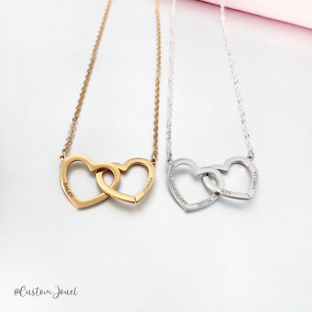 Uloveido Collana Personalizzata Con Due Nomi E Cuori Intrecciati: Gioiello In Acciaio Inossidabile, Regalo Per Fidanzati, Anniversario, San Valentino.