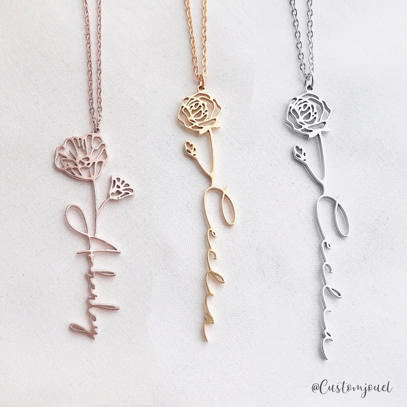 Birth Flower Name Necklace Birth Month Flower Necklace With Etsy UK