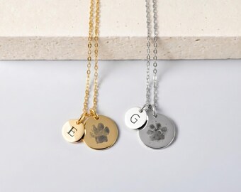 Pet Paw Charm Necklace, Waterproof Jewellery, Cat Paw Disc, Actual Dog Paw, Furry Friends Initials, Feline Name, Double Charm Necklace