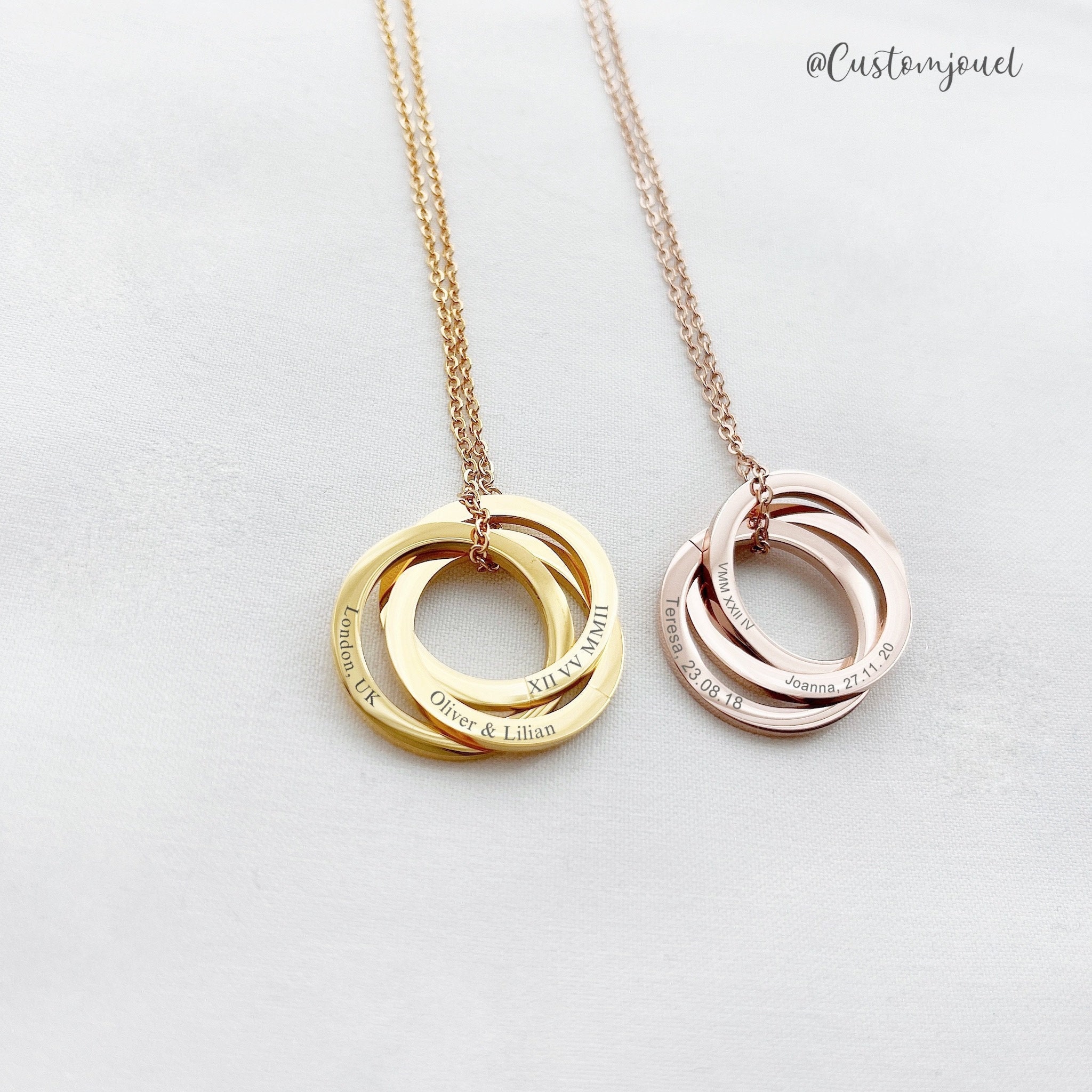 Multiple Linked Ring Necklace, Two Three Four Five Interlocking