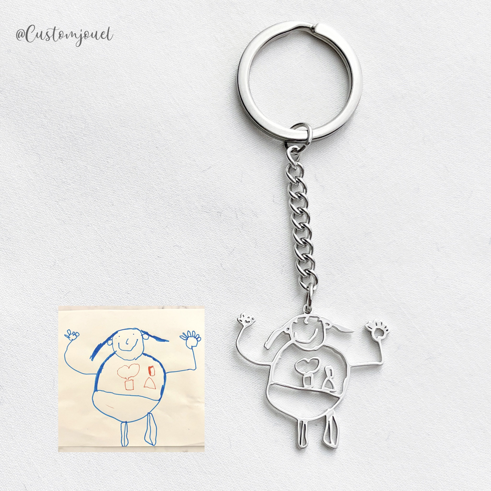 Kids Drawing Keychain, Hand Drawn Keyring, Personalised Logo Keychain ...