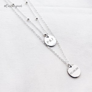 Custom Layered Necklace With Ball Chain, Double Strand Name Disc ...