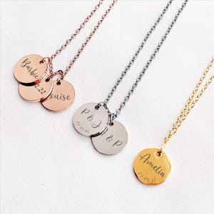 Collar con inicial personalizada, collar con fecha grabada, collar con nombre, collar con disco personalizado, collar con nombre de niño, collar familiar, regalo para mamá