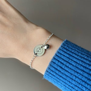 Pulsera con nombre personalizado, linda pulsera de amor con dije de bola, regalo de boda personalizado, regalo de aniversario, pulsera de disco grabado, pulsera para esposa