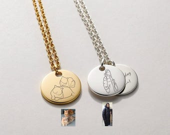 Personalised Portrait Line Drawing, Waterproof, Pet Family Couple Jewellery, Drawn from Photo Necklace, Custom Calligraphy Line, Charm