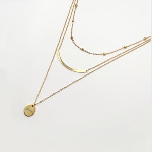 Collier triple épaisseur personnalisé, ensemble de colliers superposés gravés, collier multirangs, collier multi-chaînes personnalisé, cadeau pour elle image 7