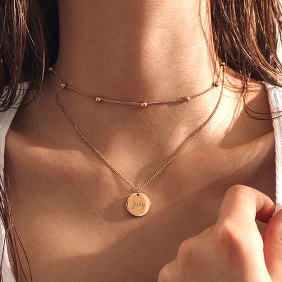 Engraved Layering Necklace Custom Layer Disc Necklace Engraved